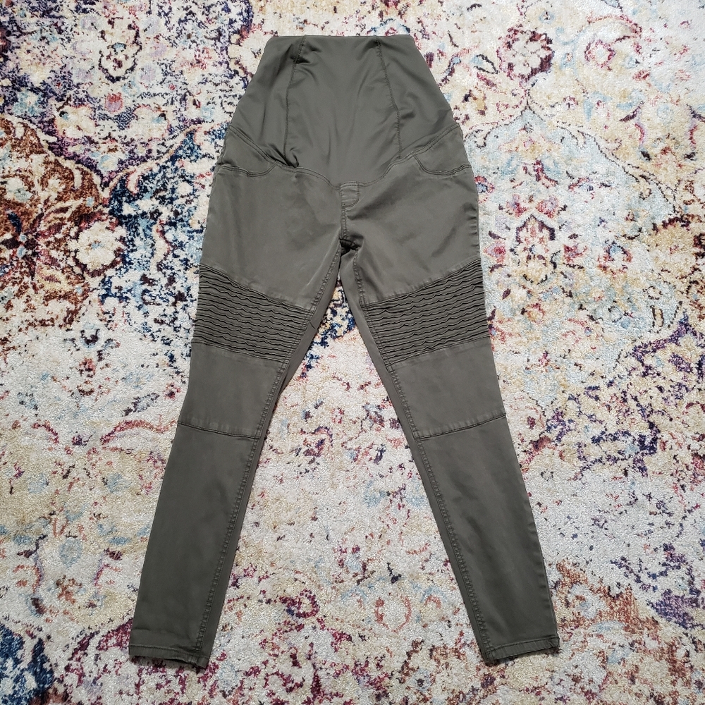 Isabel Maternity Full Panel Crossover Moto Jeggings Olive Green Size 2 - Picture 2 of 10